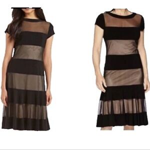 R&M Richards Mesh Black Tan Block Crew Neck Short Sleeve Pull over Midi Dress 6T